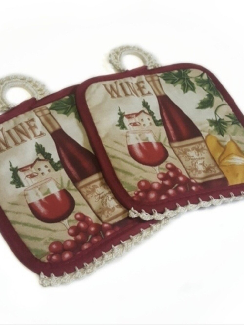 Wine Kitchen Handmade Crocheted Fancy Potholders Set of 2